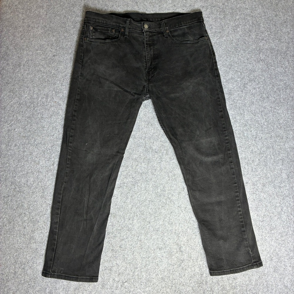 Levis 502 Taper Jeans Mens 38x28 Black Excellent Stretch Regular Fit Denim